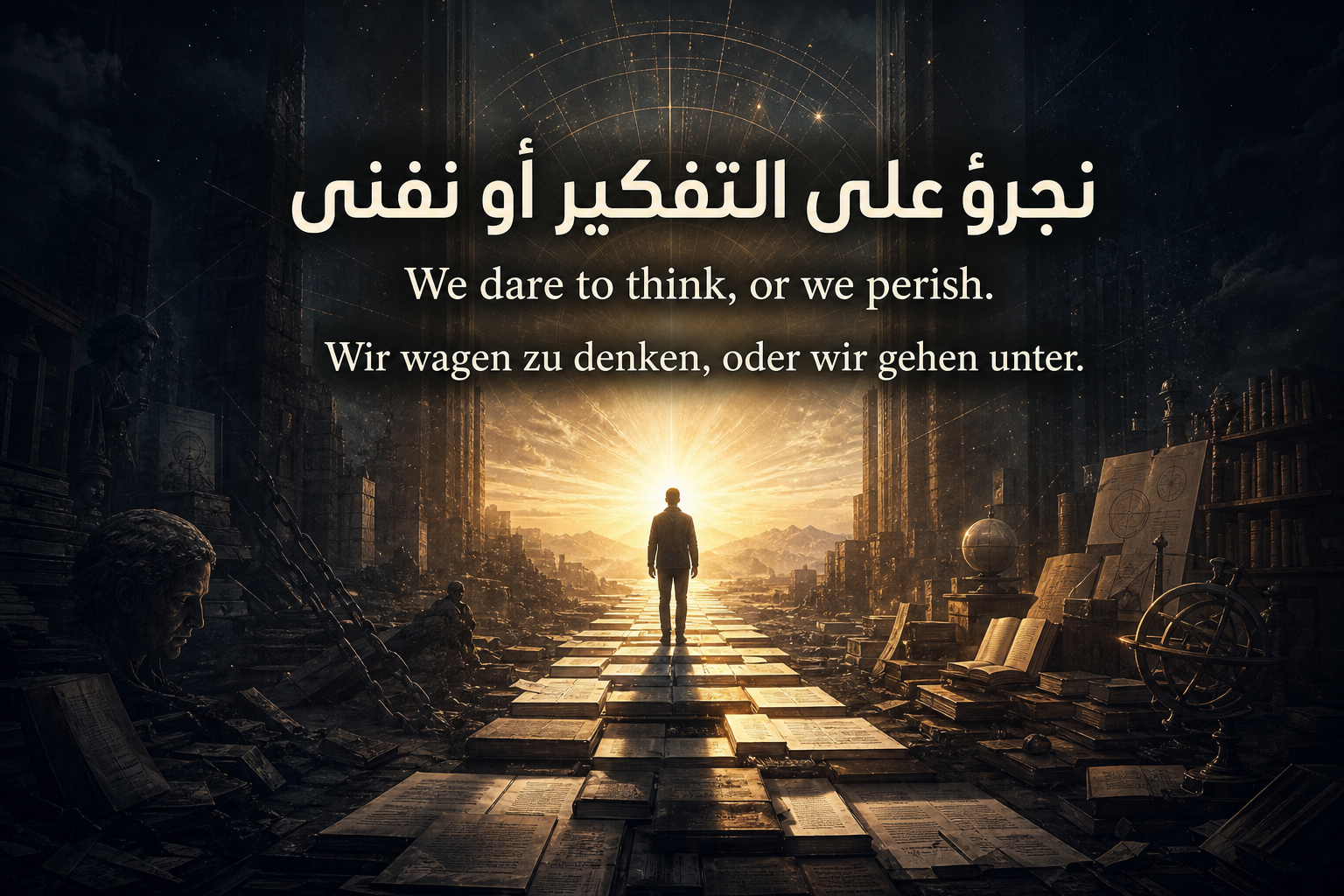 صورة رمزية للتنوير: نجرؤ على التفكير أو نفنى بثلاث لغات